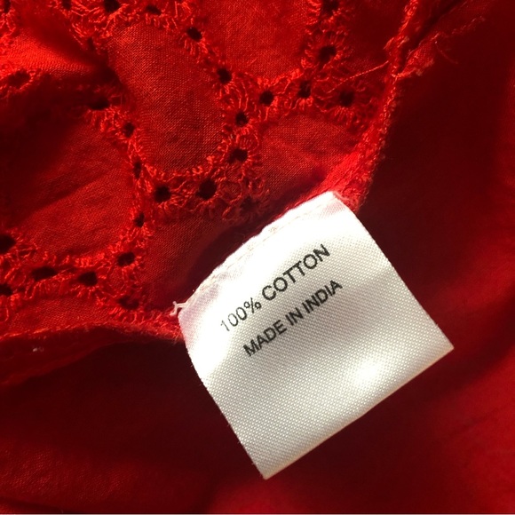 Rock Flower Paper blouse peasant style tomato red eyelet cotton boho size small - Picture 8 of 9